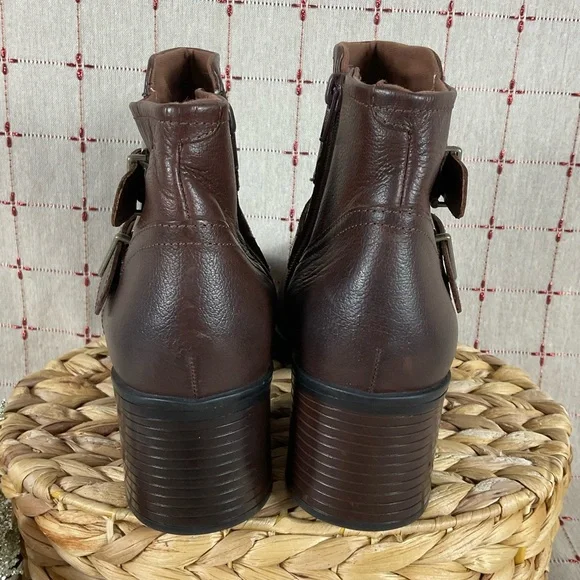 Clarks Collection Ultimate Comfort “Hollis Pearl” Mahogany Leather Ankle Boot 10 - Picture 4 of 7